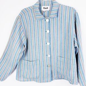 Flax - Turquoise Stripe Button Down Jacket Small